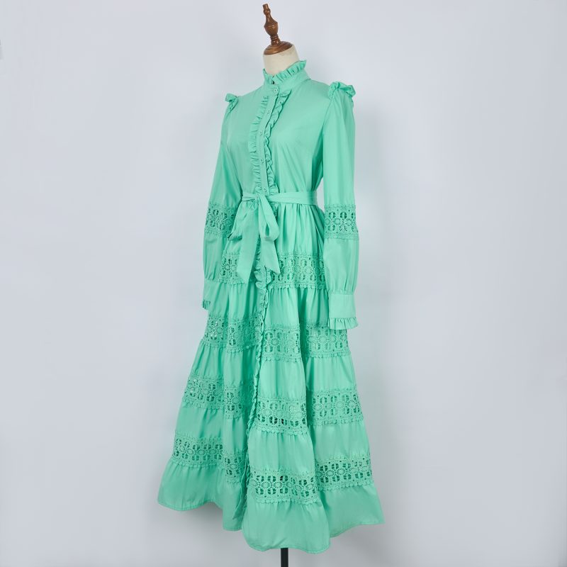 Elegant Hollow Lace Single Breasted Maxi Dress - Image 2