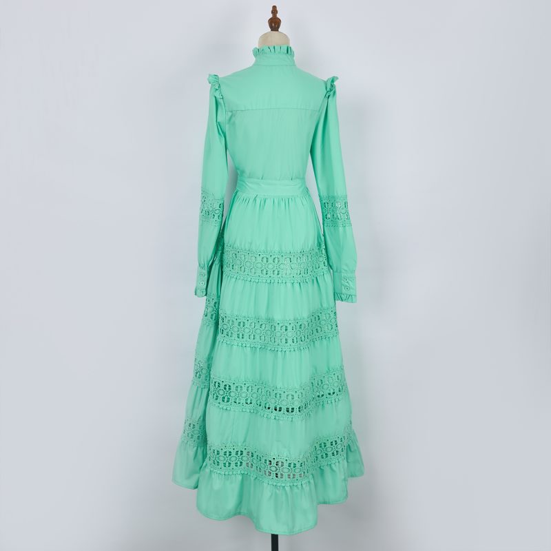 Elegant Hollow Lace Single Breasted Maxi Dress - Image 3