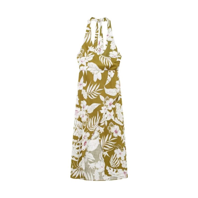 Floral Print Linen Blend Casual Summer Dress - Image 3