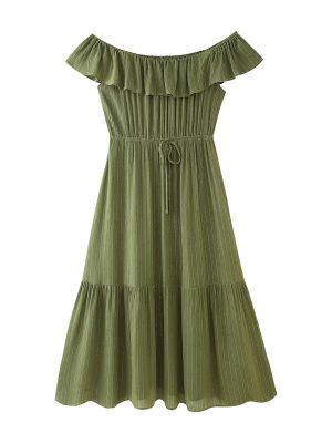 Elegant Metallic Striped Midi Maxi Dress Women