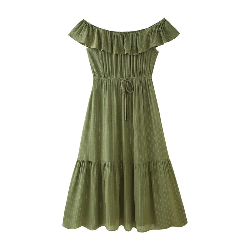 Elegant Metallic Striped Midi Maxi Dress Women