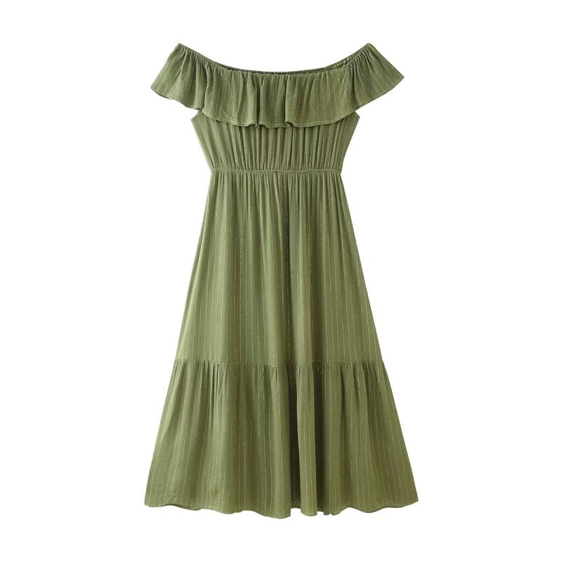 Elegant Metallic Striped Midi Maxi Dress Women - Image 2