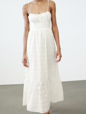 Embroidered Lace-Up Slim Sling Vacation Dress