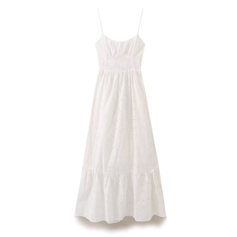 Embroidered Lace-Up Slim Sling Vacation Dress - Image 2