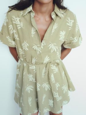 Embroidered Button Down Casual Shirt Dress Women