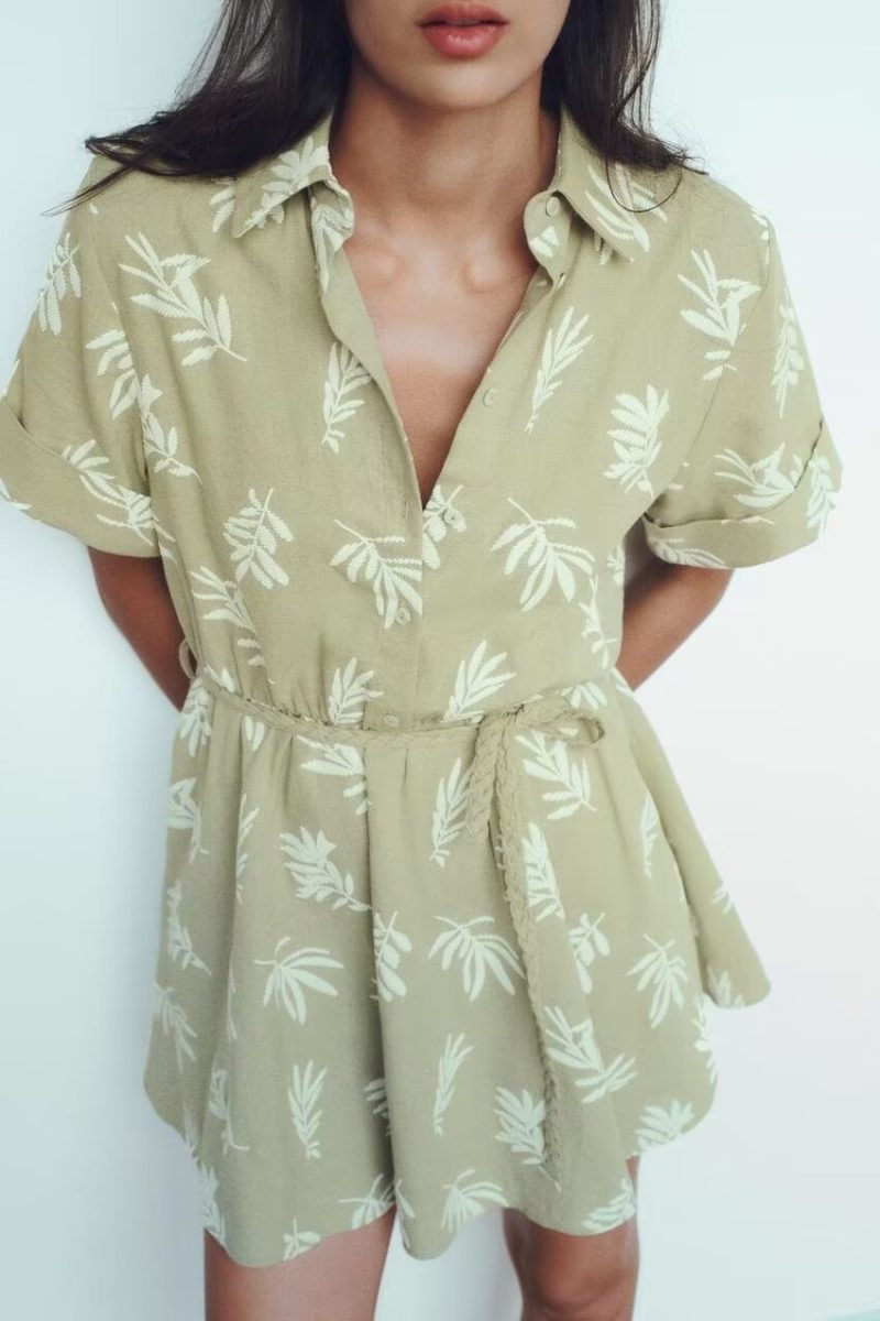 Embroidered Button Down Casual Shirt Dress Women