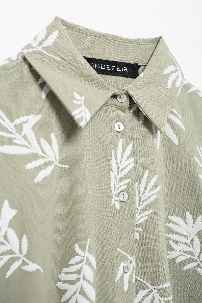 Embroidered Button Down Casual Shirt Dress Women - Image 3