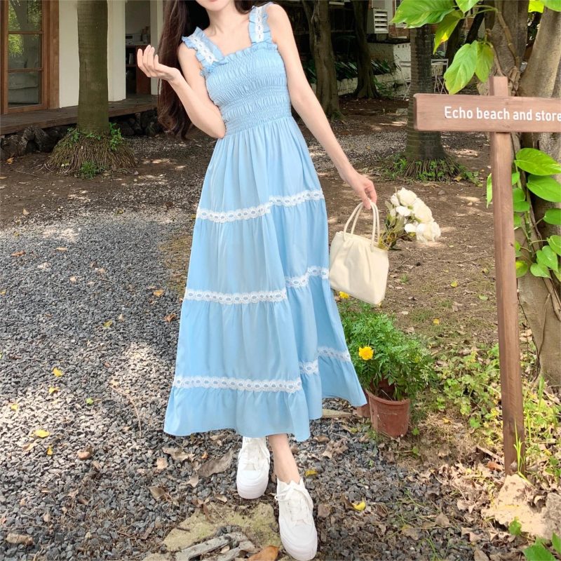 French Sweet Spaghetti Strap Slimming Summer Dress