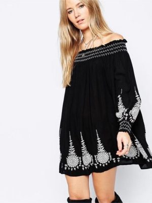 Flowy Bohemian Dress with Delicate Embroidery Detail