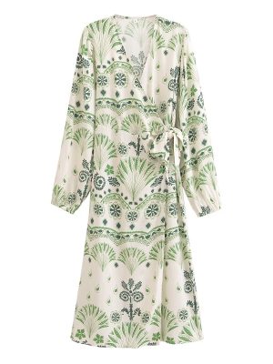 Women’s V Neck Printed Maxi Dress – Summer