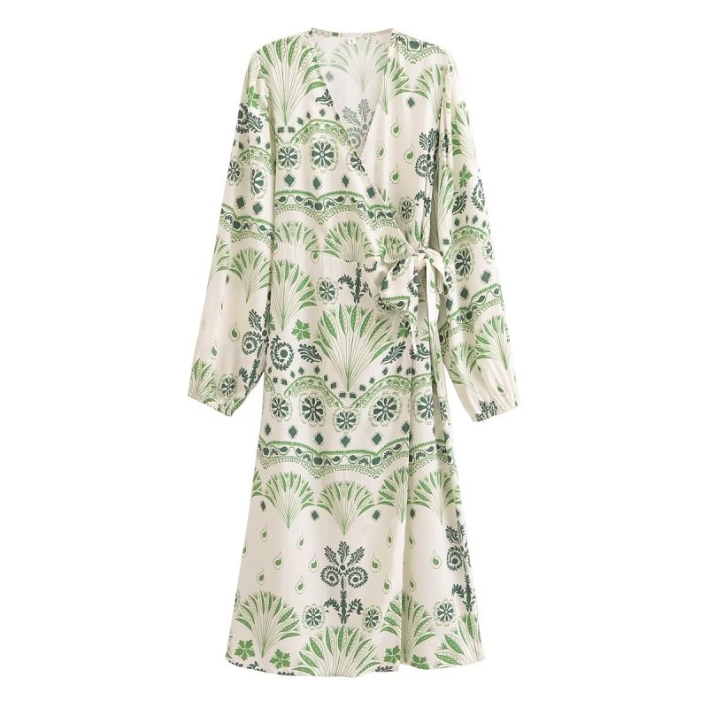 Women’s V Neck Printed Maxi Dress – Summer