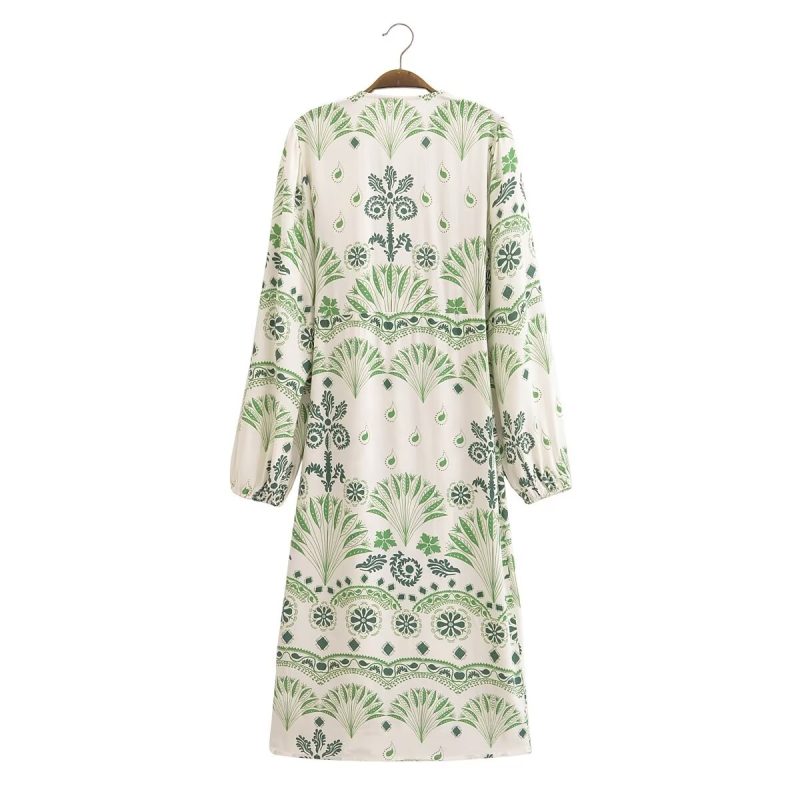 Women’s V Neck Printed Maxi Dress – Summer - Image 2