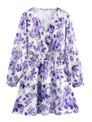 Printed Tie Waist Short Summer Dress Women