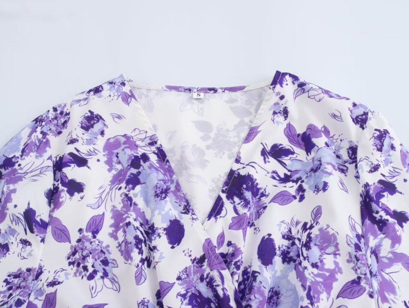 Printed Tie Waist Short Summer Dress Women - Image 3