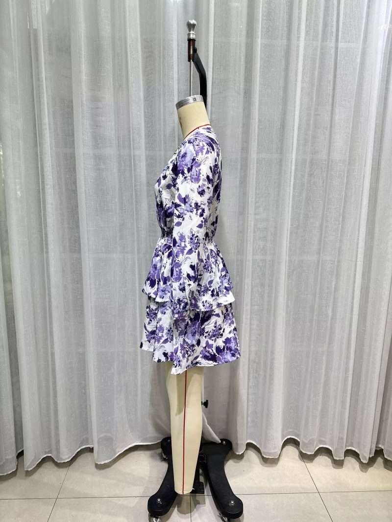 Printed Tie Waist Short Summer Dress Women - Image 4
