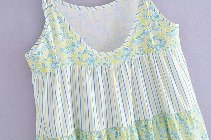 Floral Striped Lace Up Vacation Suspender Dress - Image 4