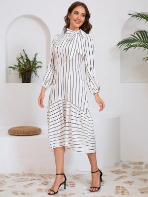 High Grade Striped Stand Collar Business Dress