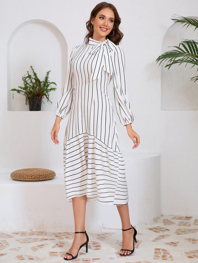 High Grade Striped Stand Collar Business Dress
