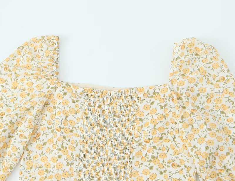 Sweet Printed Square Neck Autumn Short Dress - Image 4