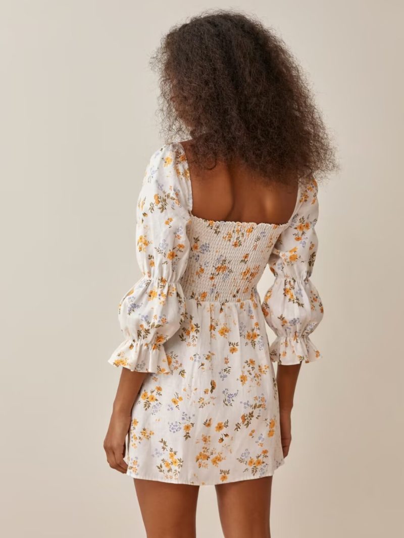 Summer French Pleated Puff Sleeve Midi Dress - Image 2