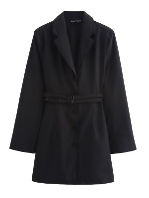 Women Clothing Autumn Winter Street with Belt Shirt Dress