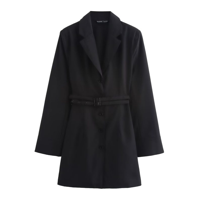 Women Clothing Autumn Winter Street with Belt Shirt Dress