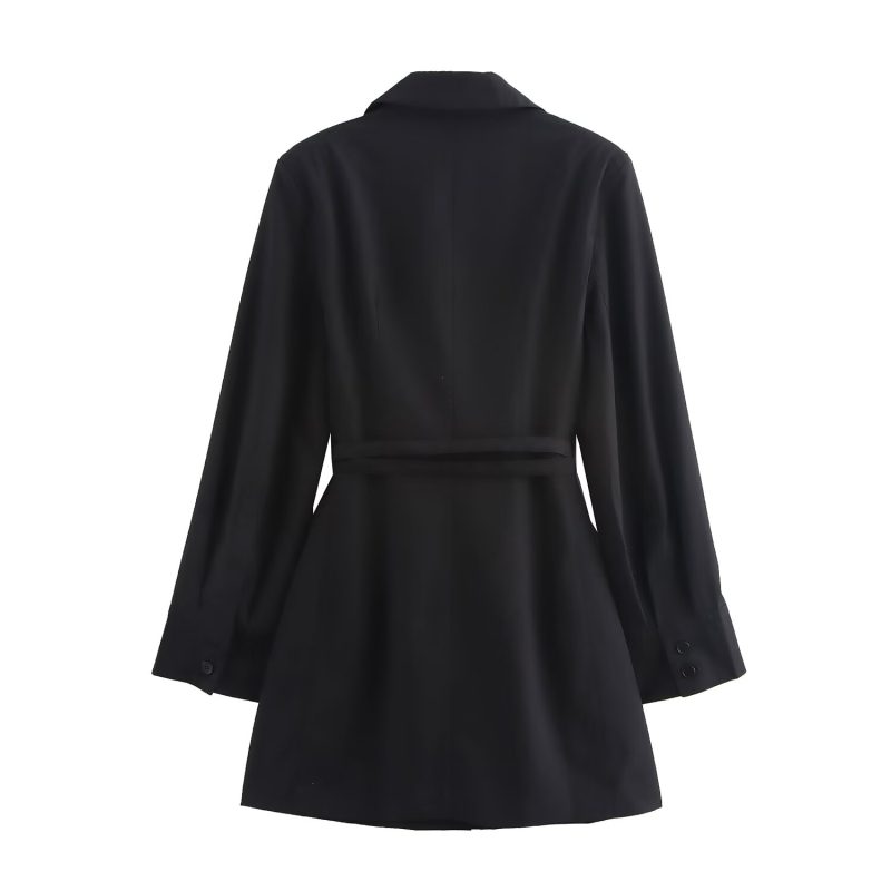 Women Clothing Autumn Winter Street with Belt Shirt Dress - Image 2