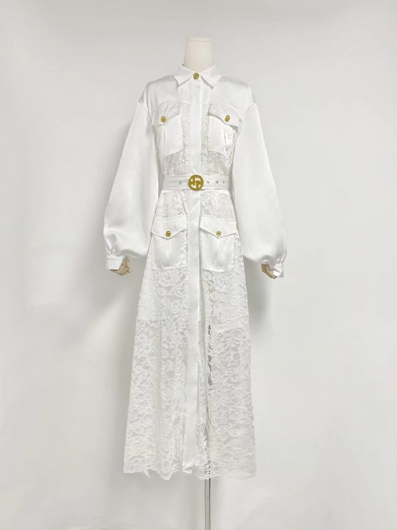 Fall Lace Maxi Dress with Button Front - Image 3