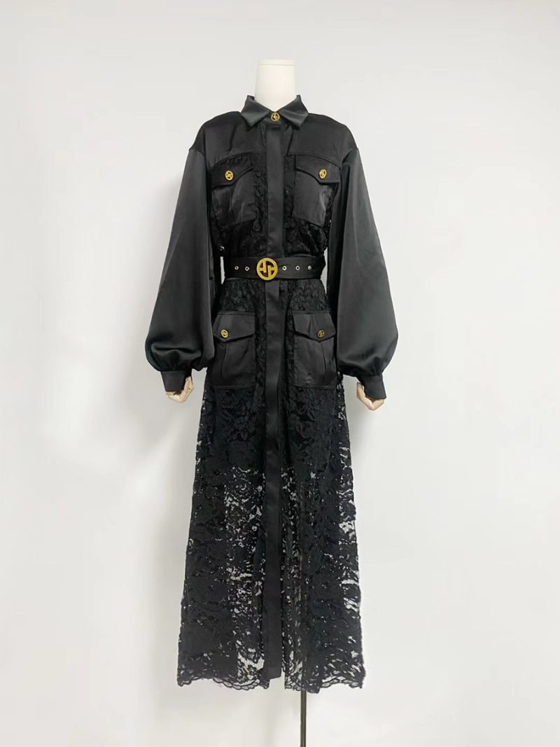 Fall Lace Maxi Dress with Button Front - Image 4