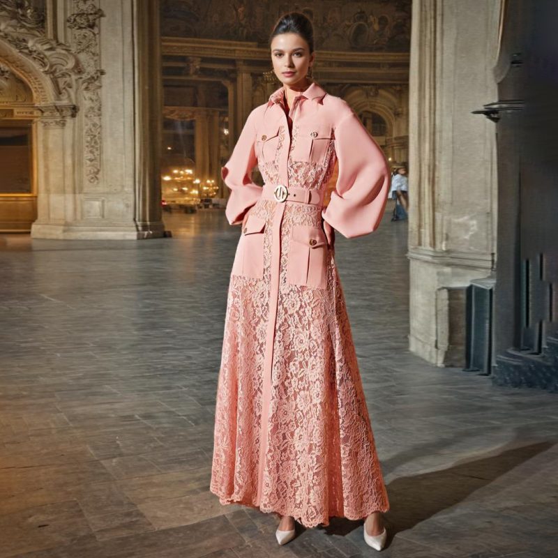 Fall Lace Maxi Dress with Button Front - Image 2