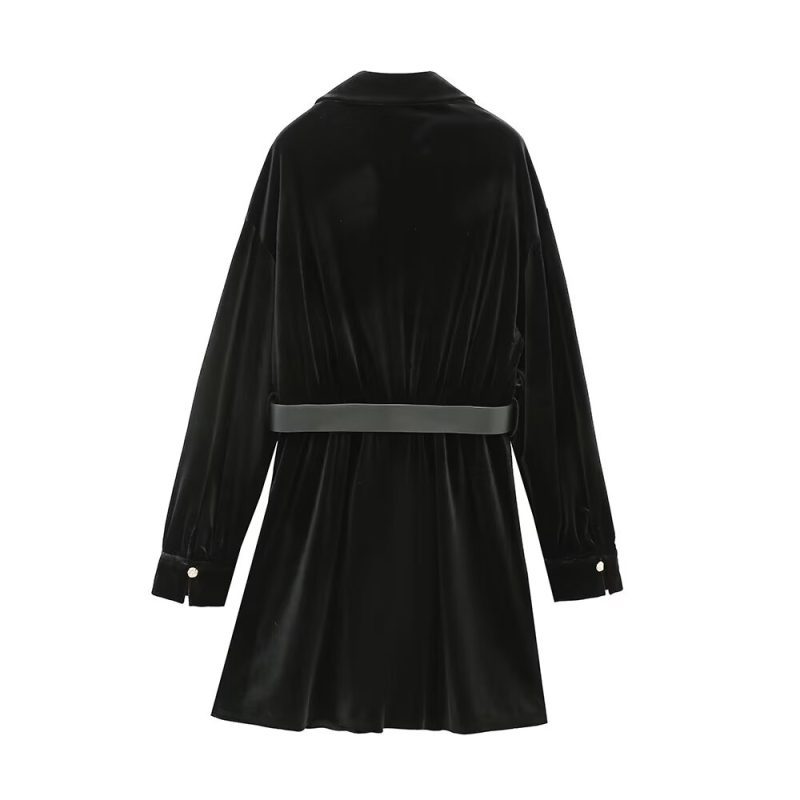Winter Velvet Long Sleeve Shirt Dress Women - Image 2