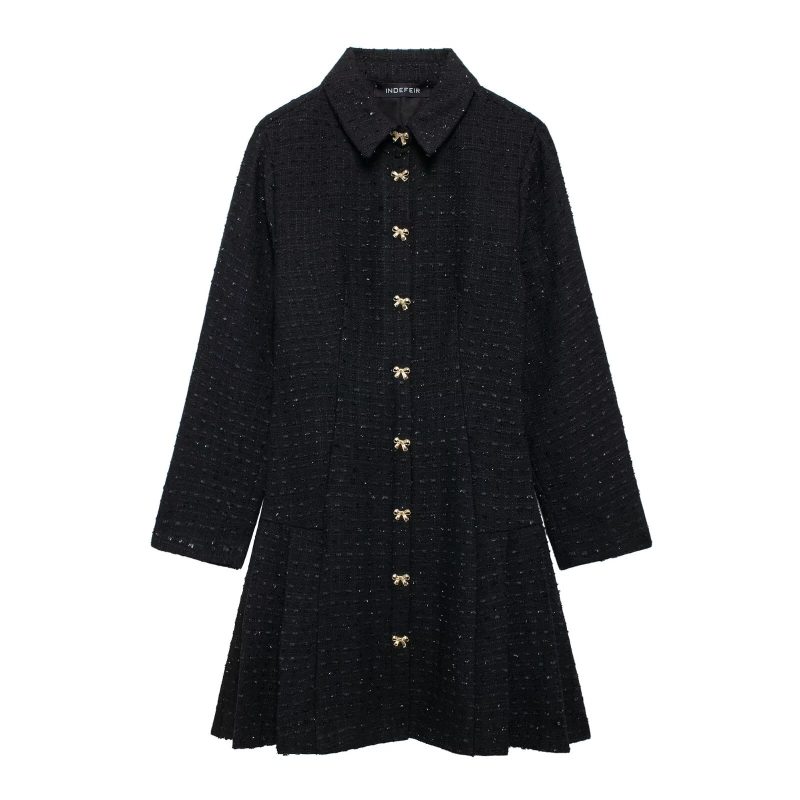 Black Long Sleeve 3D Mini Autumn Dress