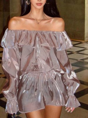 Off-Shoulder Ruffled Pleated Waist Women’s Dress