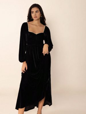 Black Boho Long Sleeve Dress for Women