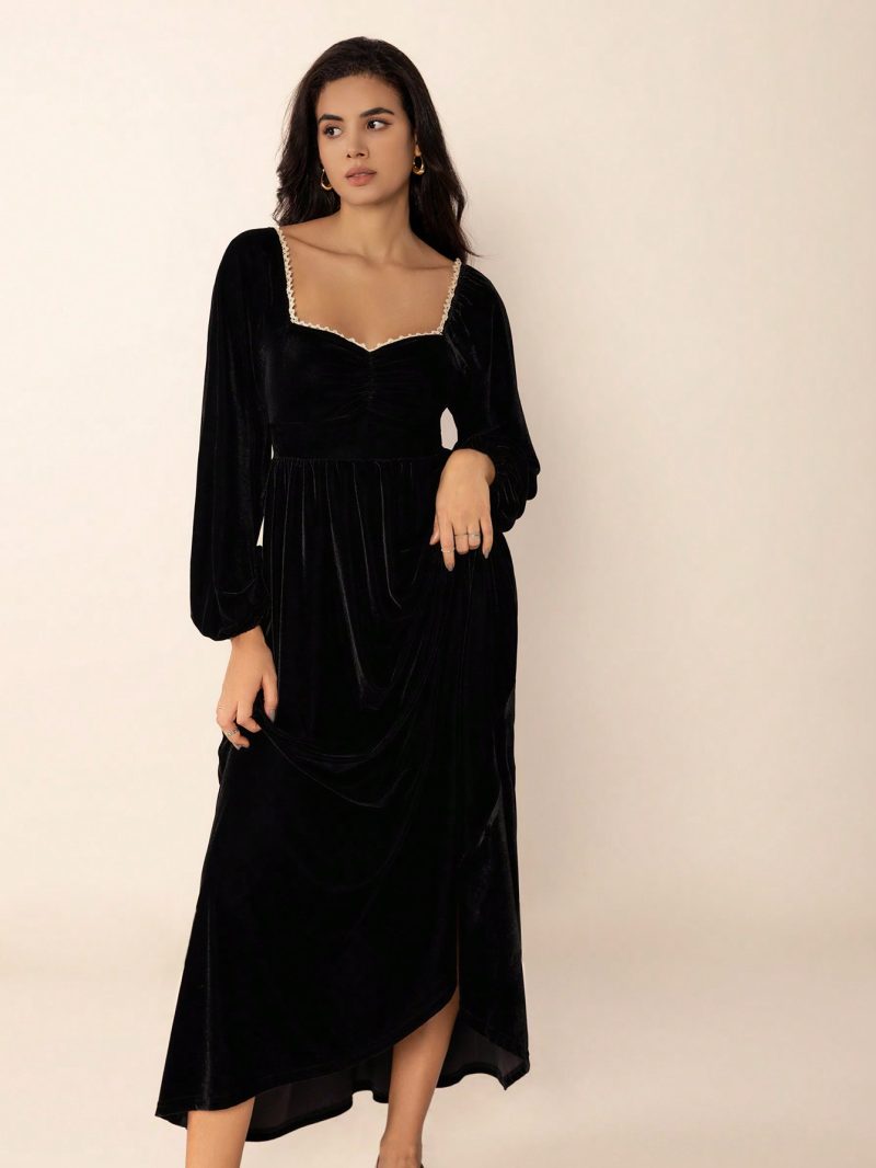 Black Boho Long Sleeve Dress for Women