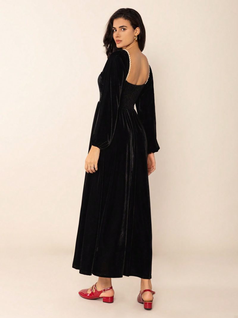 Black Boho Long Sleeve Dress for Women - Image 4