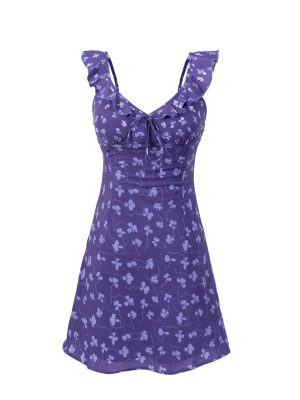 Vintage Ruffled V-Neck Slim Holiday Dress