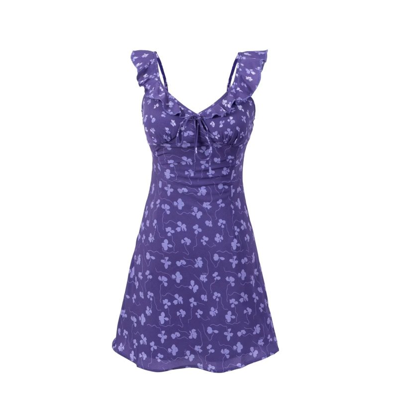 Vintage Ruffled V-Neck Slim Holiday Dress