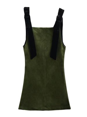 Velvet Collar Dress with Bowknot Decoration Women