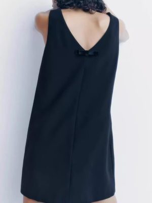 Winter Velvet V-Neck Bowknot Straight Dress