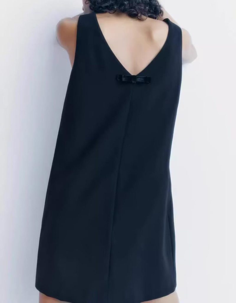 Winter Velvet V-Neck Bowknot Straight Dress
