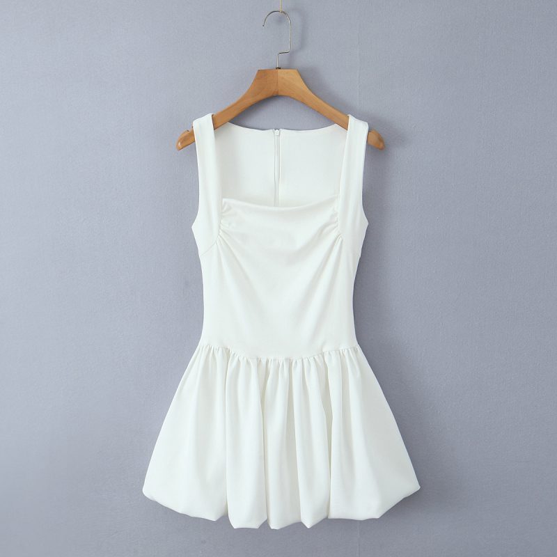 Square Neck Patchwork Puffy Slim Fit Dress - Image 2