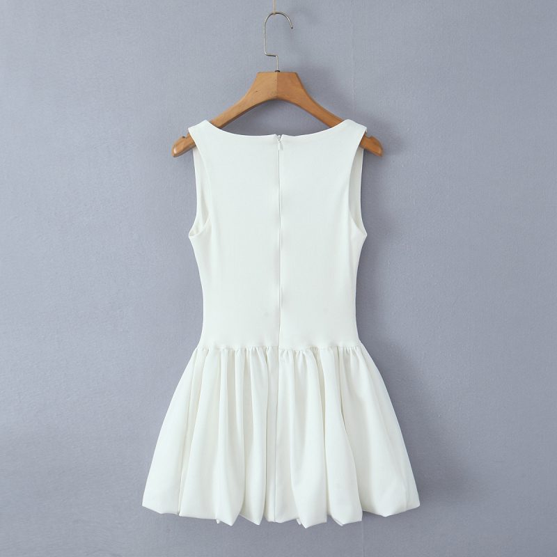Square Neck Patchwork Puffy Slim Fit Dress - Image 3