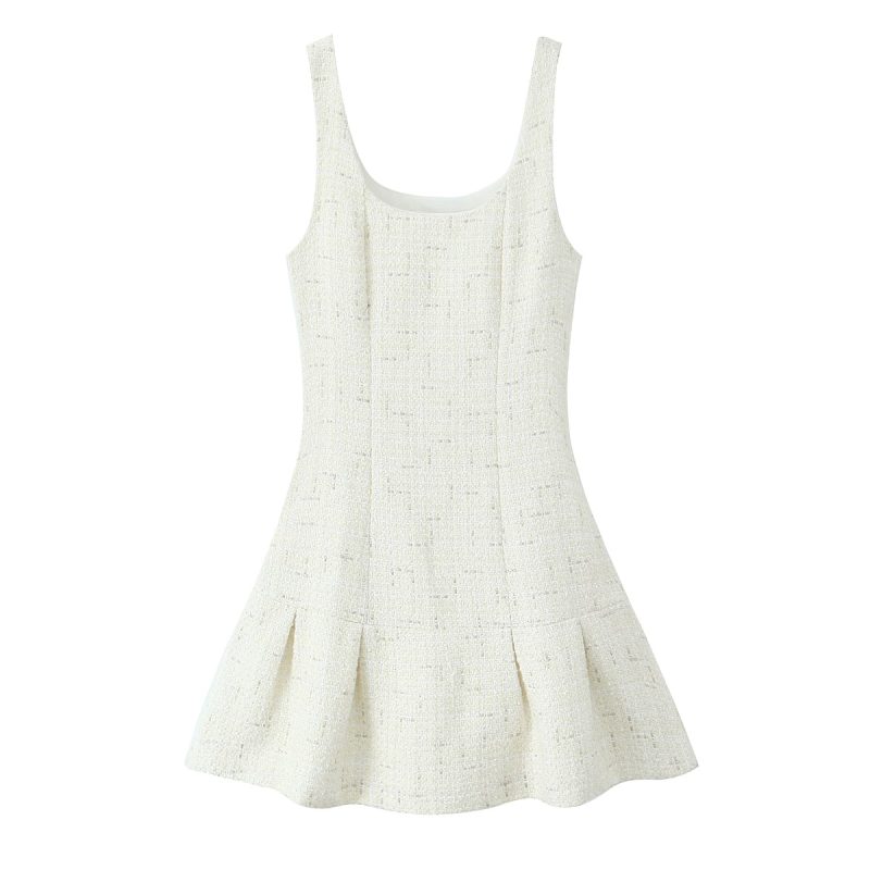 French Woolen Pleated Suspender Dress for Women