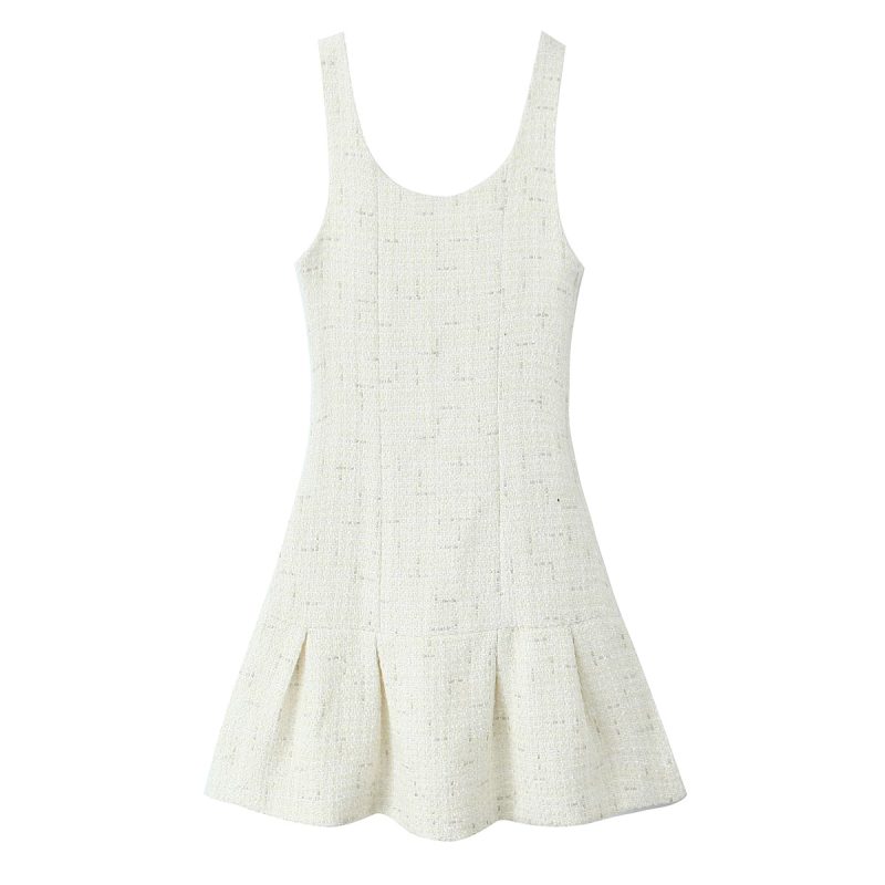 French Woolen Pleated Suspender Dress for Women - Image 2