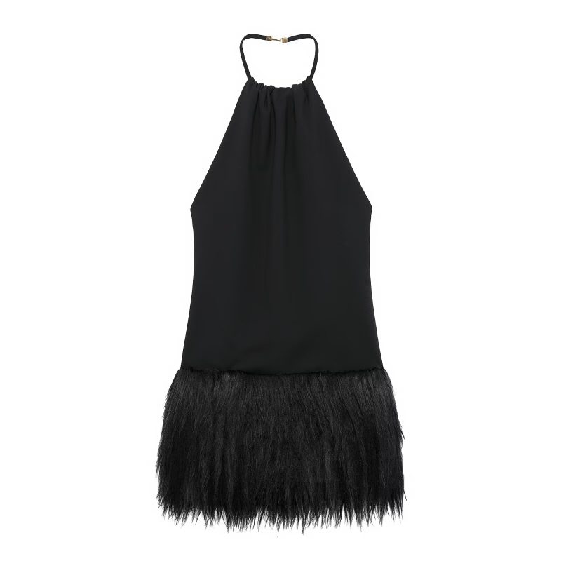 French Inspired Faux Fur Trim Midi Dress - Image 3