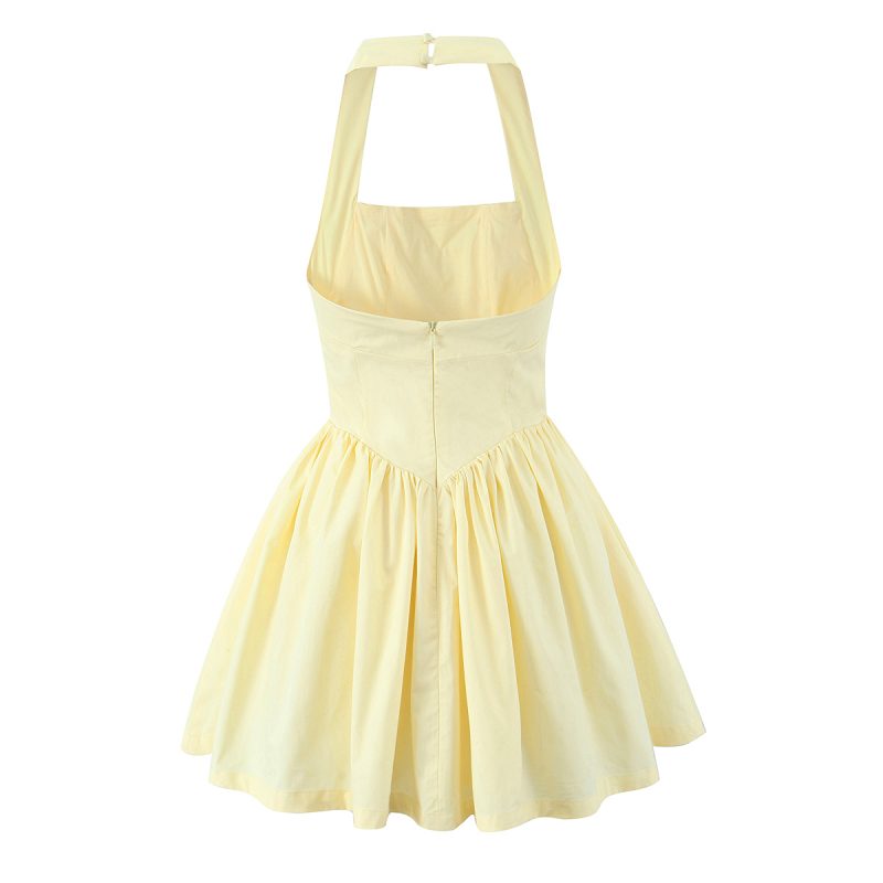 Halter Ruffle Puff Sleeve Solid Color Dress - Image 2