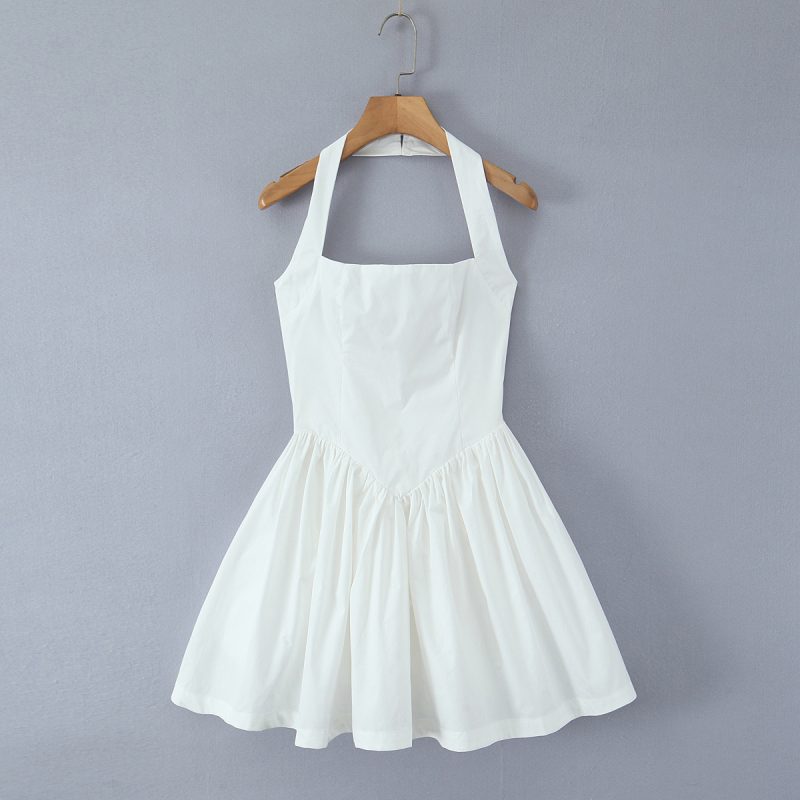 Halter Ruffle Puff Sleeve Solid Color Dress - Image 3