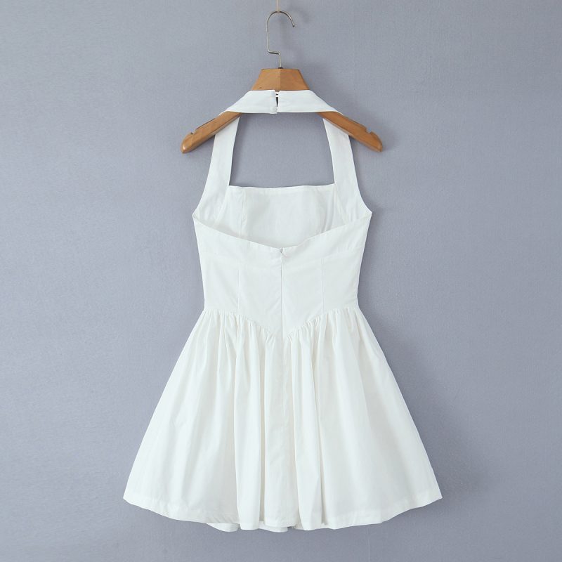 Halter Ruffle Puff Sleeve Solid Color Dress - Image 4