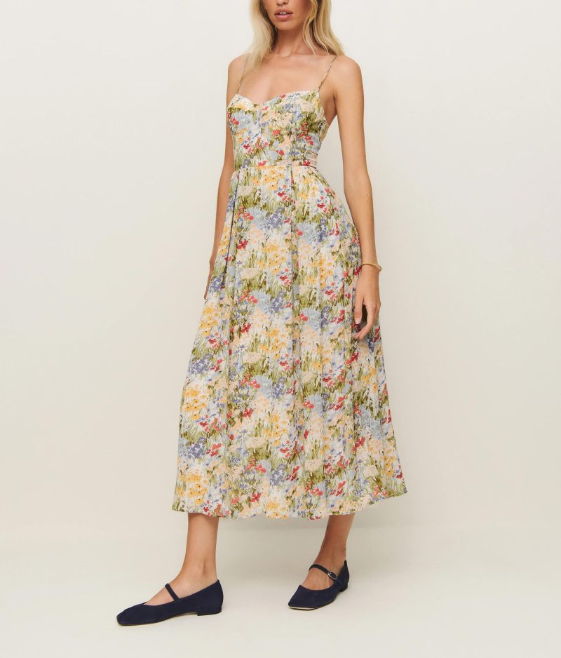 Summer Floral Print Sling Pleated Dress Women